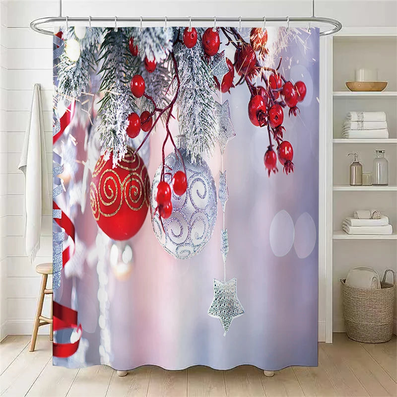 1pc Christmas hanging ball Shower Curtain with Metal Grommets, Polyester Bath Curtain Widow Curtain Bathroom Decor & Accessories