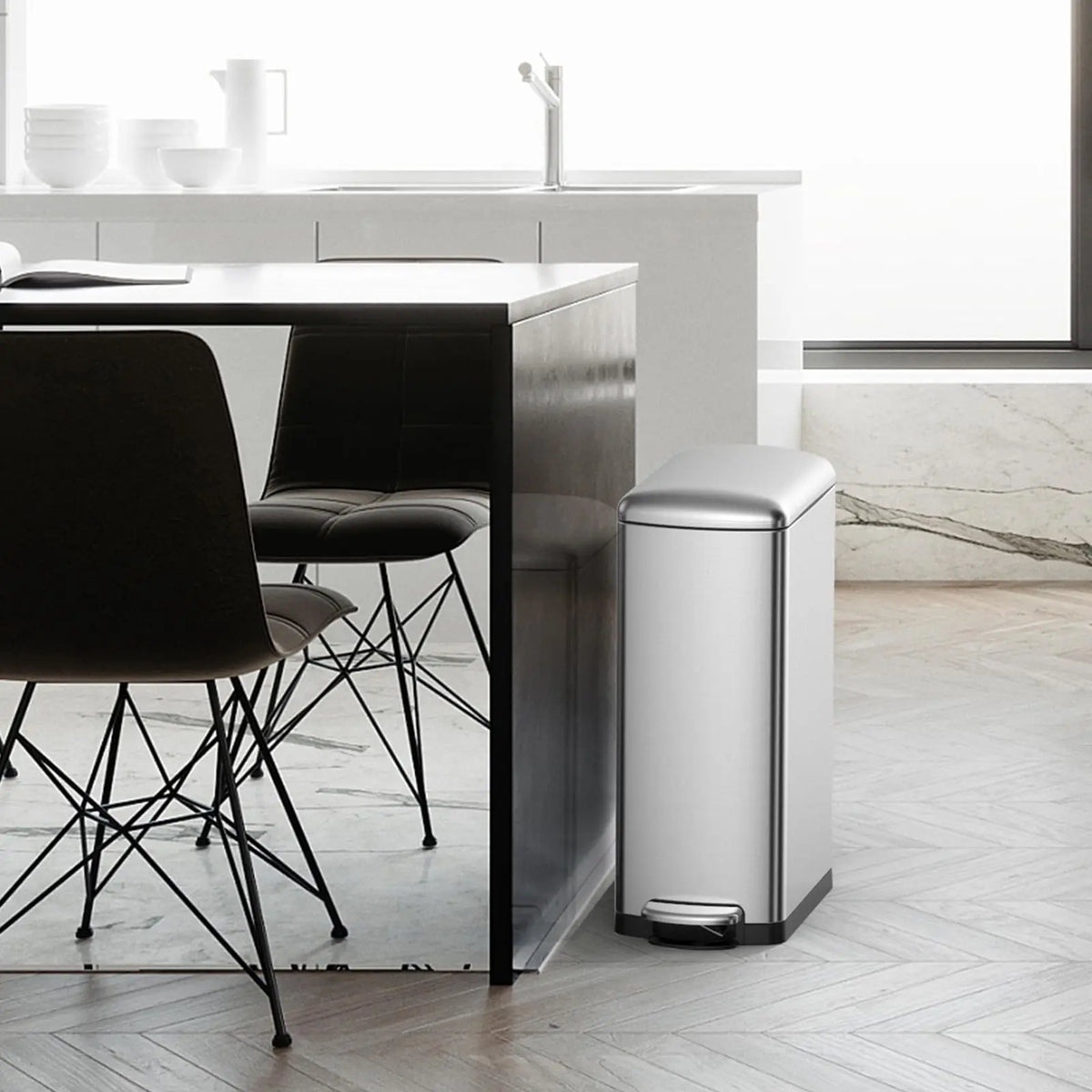 8 Gallon Slim Step Trash Can - Stainless Steel Garbage Bin with Soft-Close Lid, Removable Inner Bucket, Fingerprint-Resistant, Space-Saving for Kitchen, Bathroom, Office