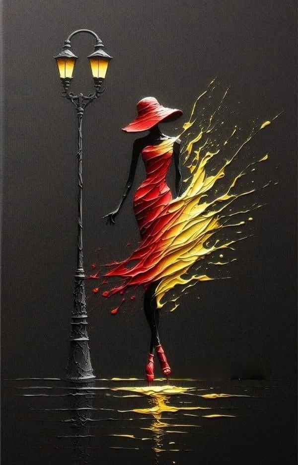 Abstract Wall Art Woman Dancing Under The Streetlight Poster Print For Office Living Room Home Decor Modern Canvas Painting G