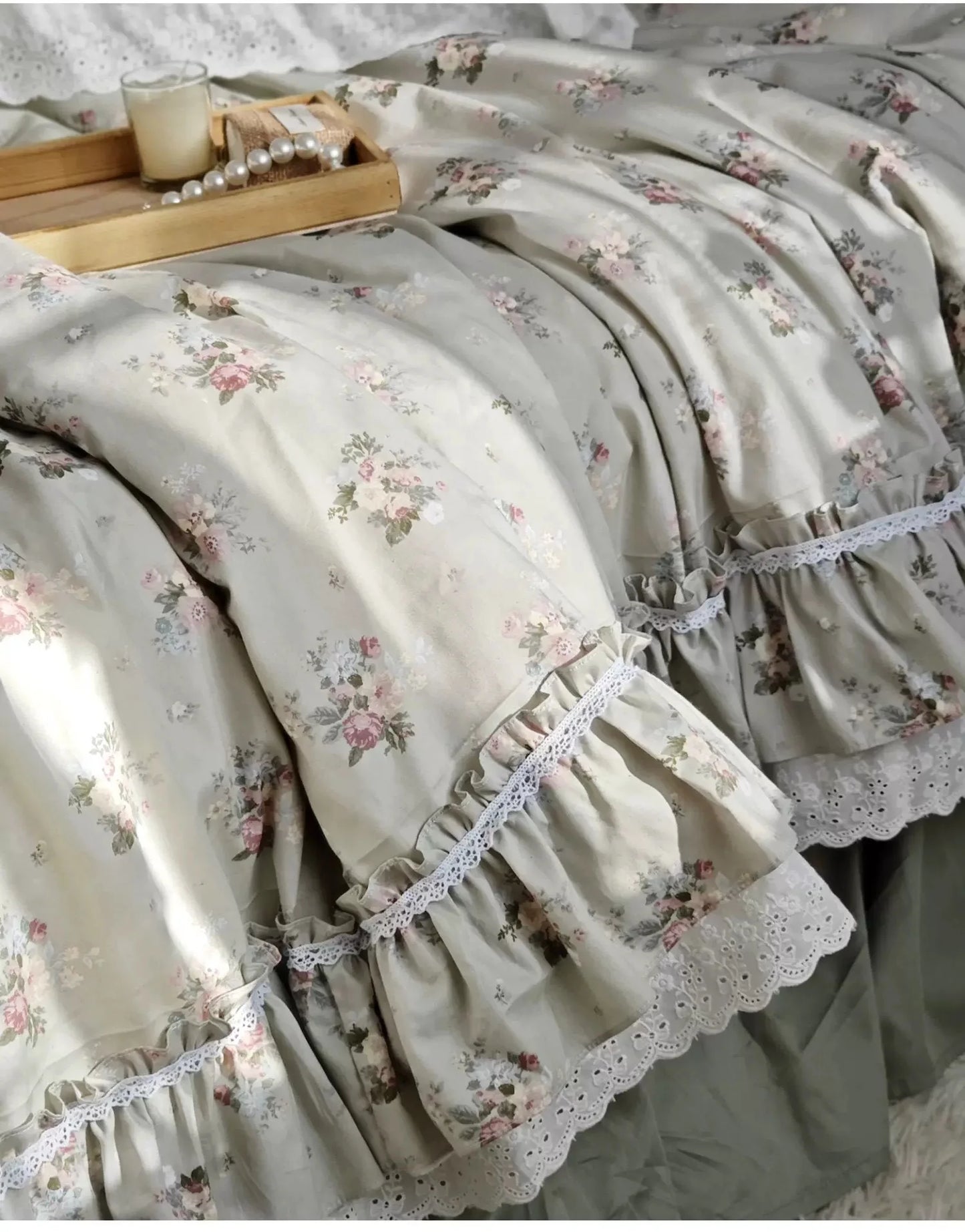 Top Romantic Lace Ruffle Duvet Cover Queen Solid Home Bedding Duvet Cover King Size 100% Cotton Elegant Bedroom Quilt Covers