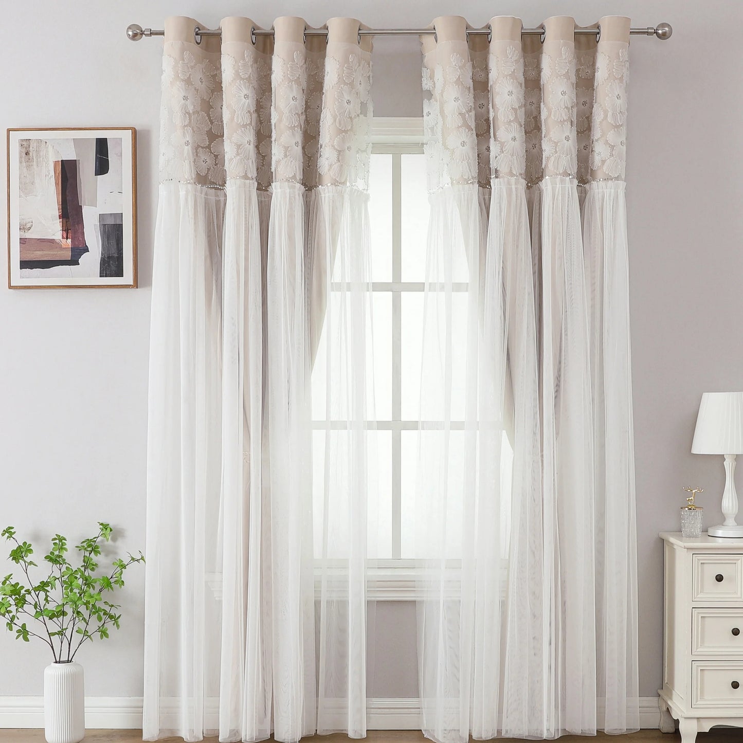 Korean-style Lace Curtain Finished Product Full Blackout Curtain Cloth Living Room Bedroom Solid Color Floating Window Curtain