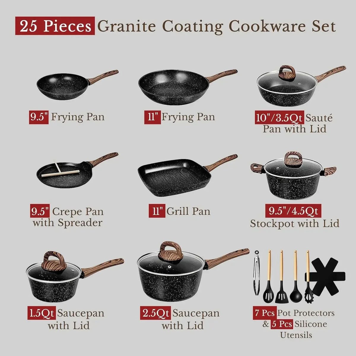 25 Pcs Pots and Pans Set, Nonstick Ceramic Cookware Sets, Healthy Non-Toxic, Large Capacity, Induction Compatible, Cooking Set