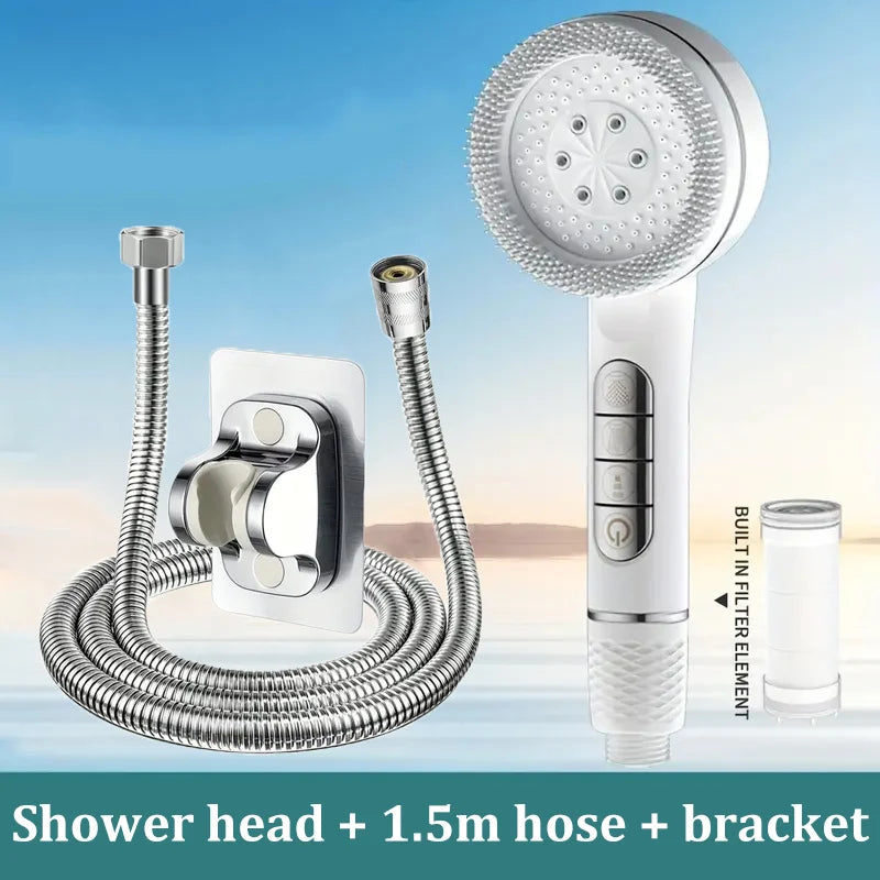 Four-speed Adjustment Shower Booster Shower Head Bathroom Household Water Heater Bath Handheld Shower Head Bracket Set