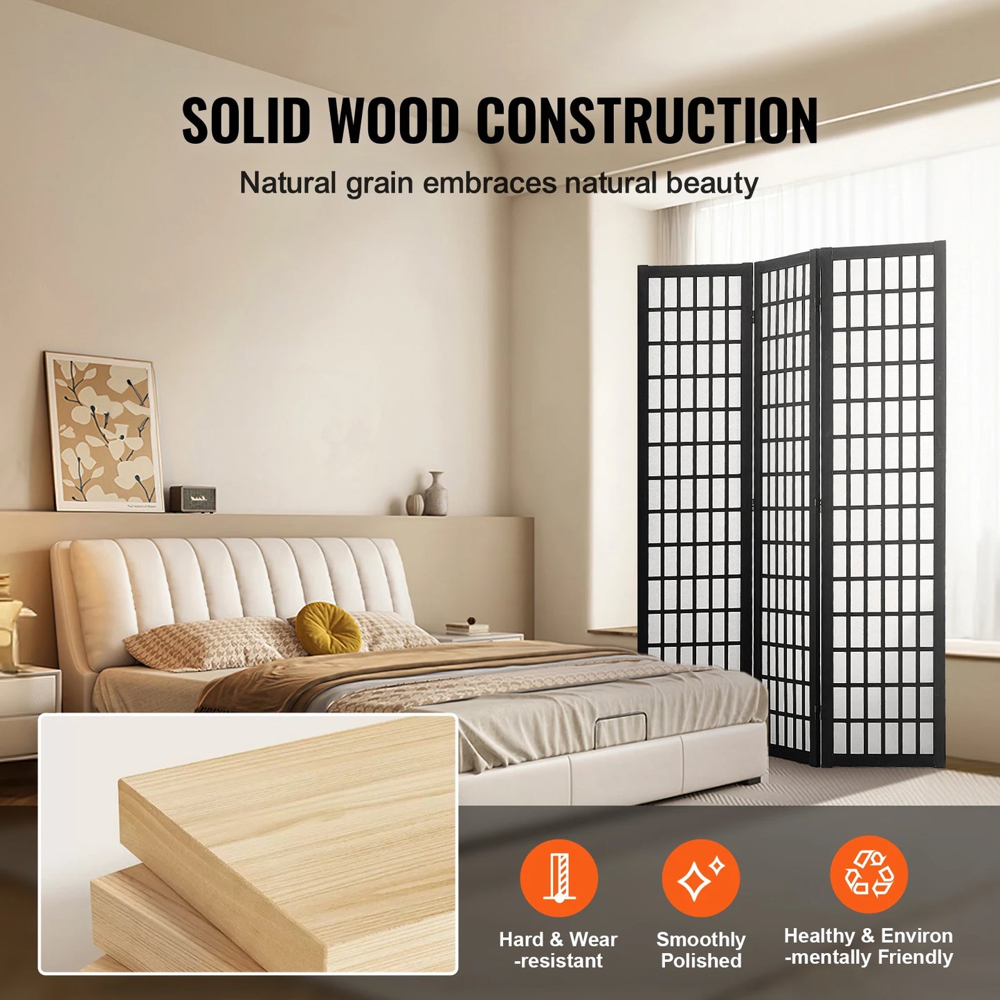 SucceBuy 3/4/6 Panel Wood Folding Privacy Screen Portable Decoration Screens for Room Separation Home Office Restaurant&Bedroom