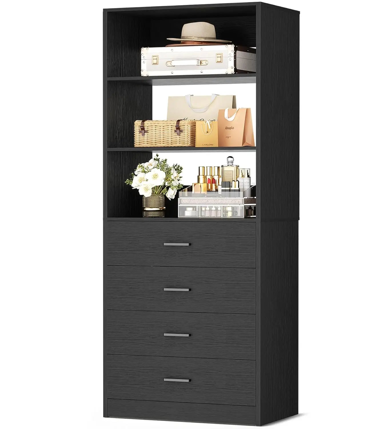 21.3" Wood Closet Organizer System with 4 Drawers Modular Walk-in Wardrobe Storage Unit Small Tall Cabinet, Customized