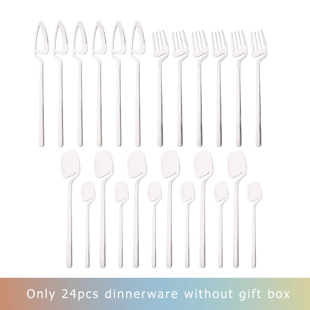 24Pcs Black Dinnerware Set 18/10 Stainless Steel Tableware Set Fork Knife Spoon Cutlery Set Gift Box Flatware Dishwasher Safe