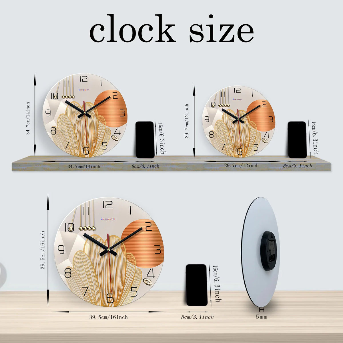 Light Luxury Geometric Pattern Tempered Glass Wall Clock for Living Room, Bedroom, Kitchen, Home Decoration, Silent Quartz Clock, Holiday Gift, 12 Inches 14inch 16inch (Battery Not Included)