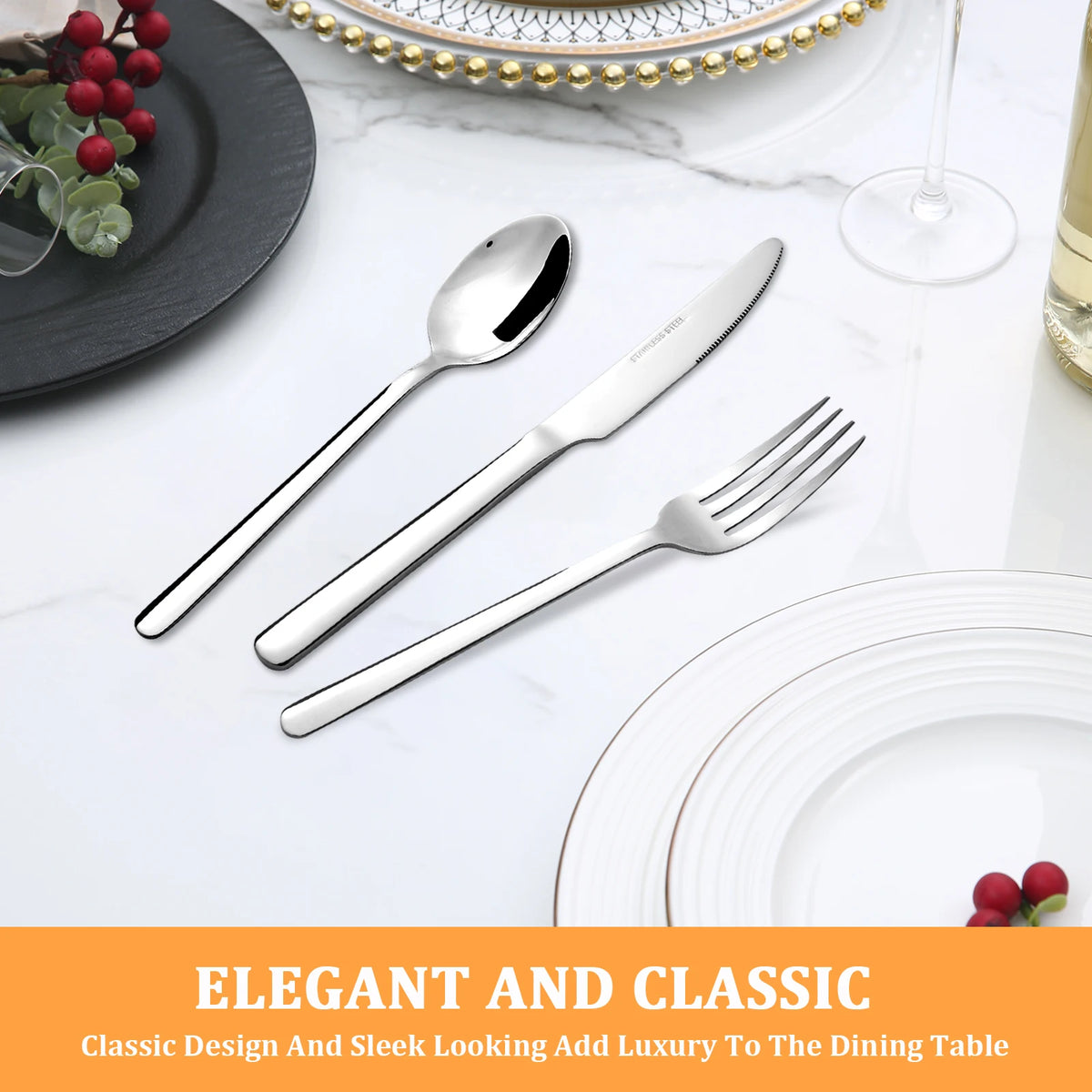 HANSMART 24Pcs Stainless Steel Flatware Set Service for 6 Mirror Polished Knife Fork Spoon Durable Tableware for Home Restaurant Catering