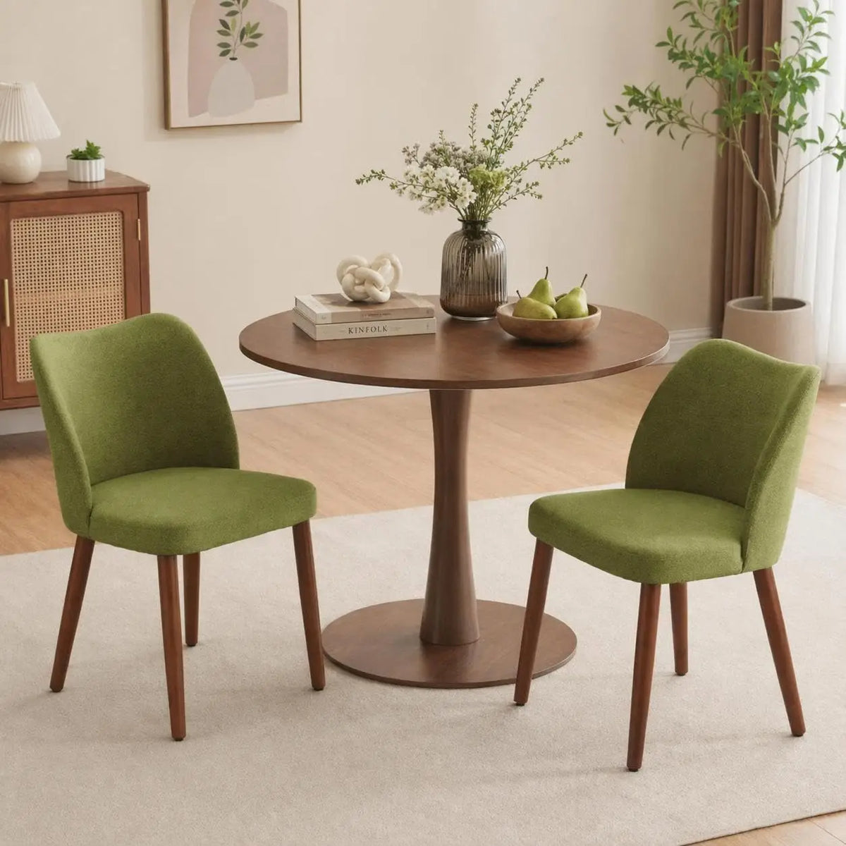 Modern Dining Chairs Set of 2, Comfortable Linen Upholstered Accent Chair with Ergonomic Backrest & Rubberwood Legs, Comfy Kitchen Furniture for Living Room Apartments
