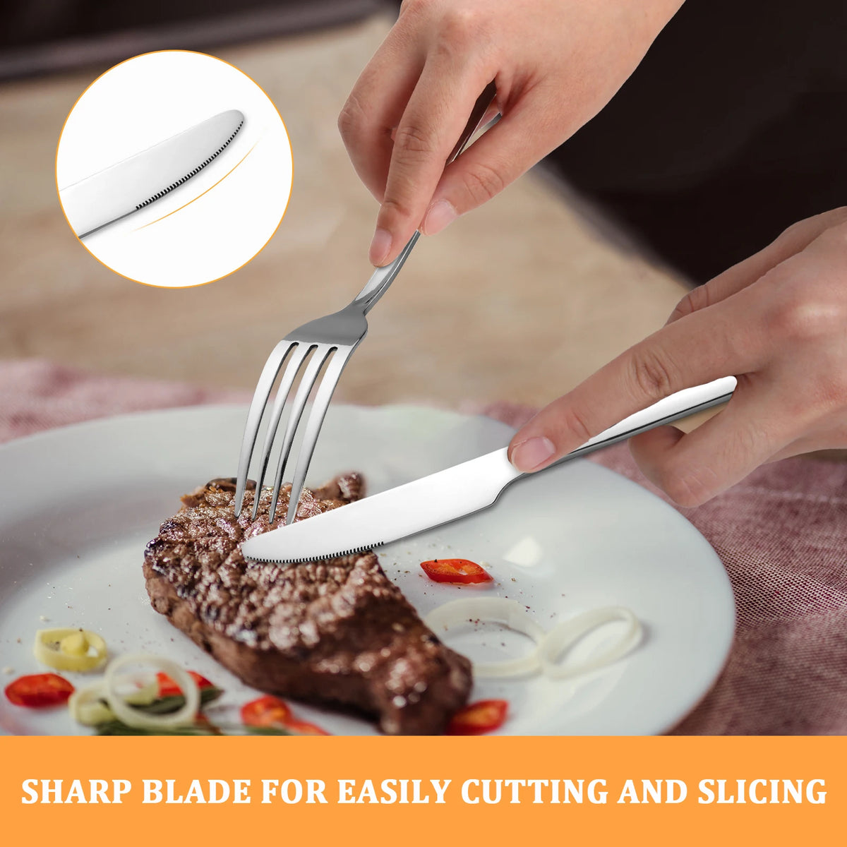 HANSMART 24Pcs Stainless Steel Flatware Set Service for 6 Mirror Polished Knife Fork Spoon Durable Tableware for Home Restaurant Catering