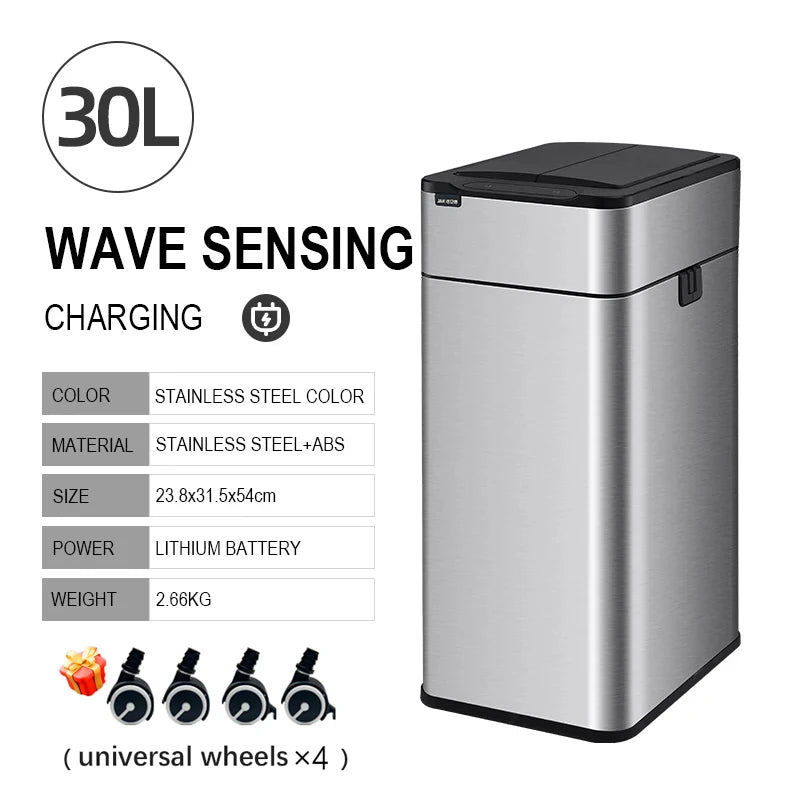 Smart Trash Can 20 30 40 50 60 Liters Wastebasket Large Kitchen Garbage Cube Home Automatic Stainless Steel Garbage Bin Dustbin