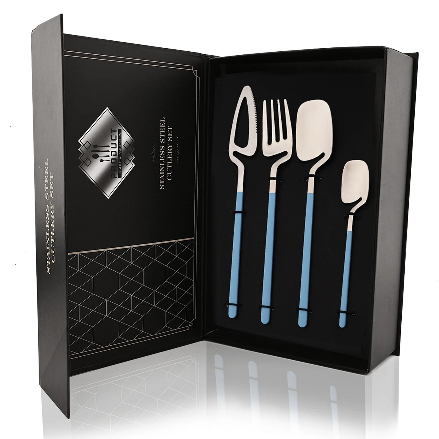 24Pcs Black Dinnerware Set 18/10 Stainless Steel Tableware Set Fork Knife Spoon Cutlery Set Gift Box Flatware Dishwasher Safe