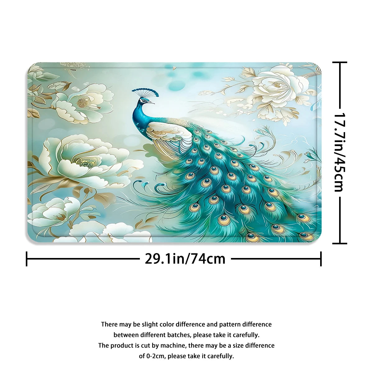 4Pcs Elegant Peony Peacock Shower Curtain Set with Hooks, Teal Floral Print Waterproof Mildew Resistant Fabric Bath Mat for Family Bathroom Home Decor