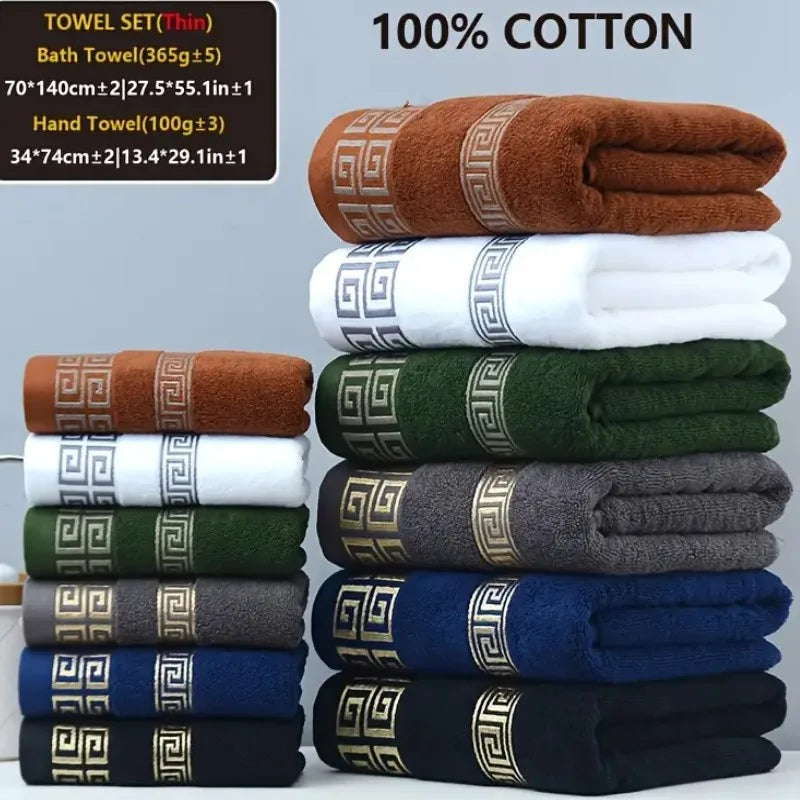 2Pcs Black Cotton Towels Set 34x74cm 70x140cm Embroidered Cotton Bath Towels High Absorbency Quick Drying Bathroom Towels Sets