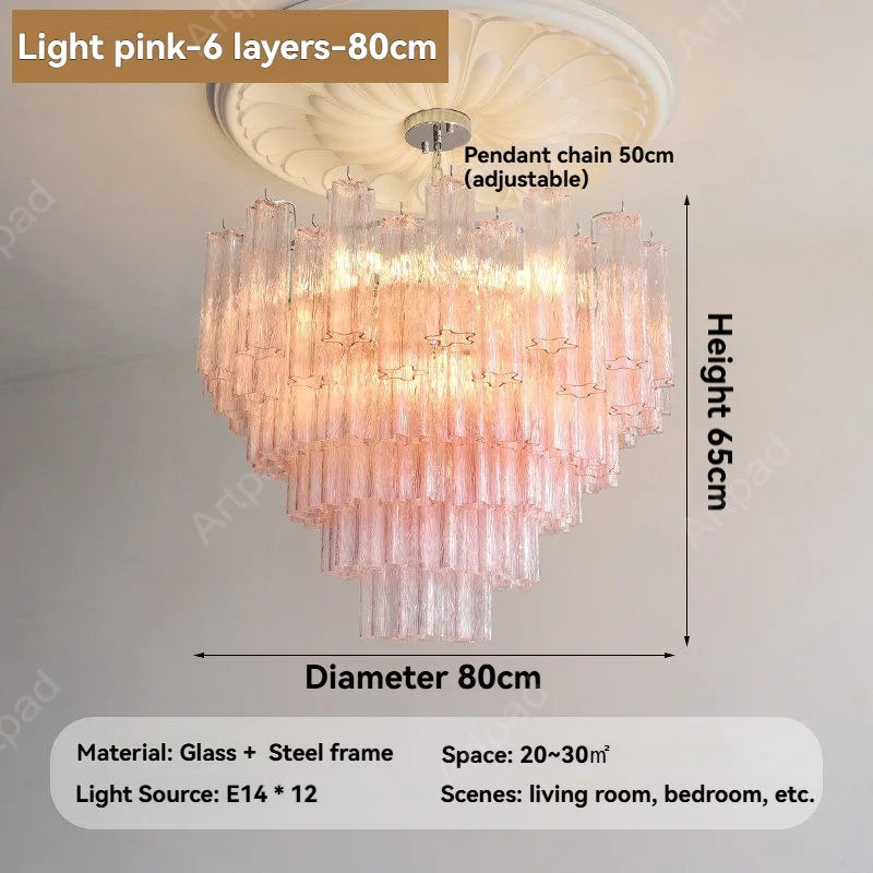 Round Murano Glass Chandelier Crystal Tube LED Ceiling Light for Living Room Dining Room Bedroom Luxury Modern Home Decor Lamp
