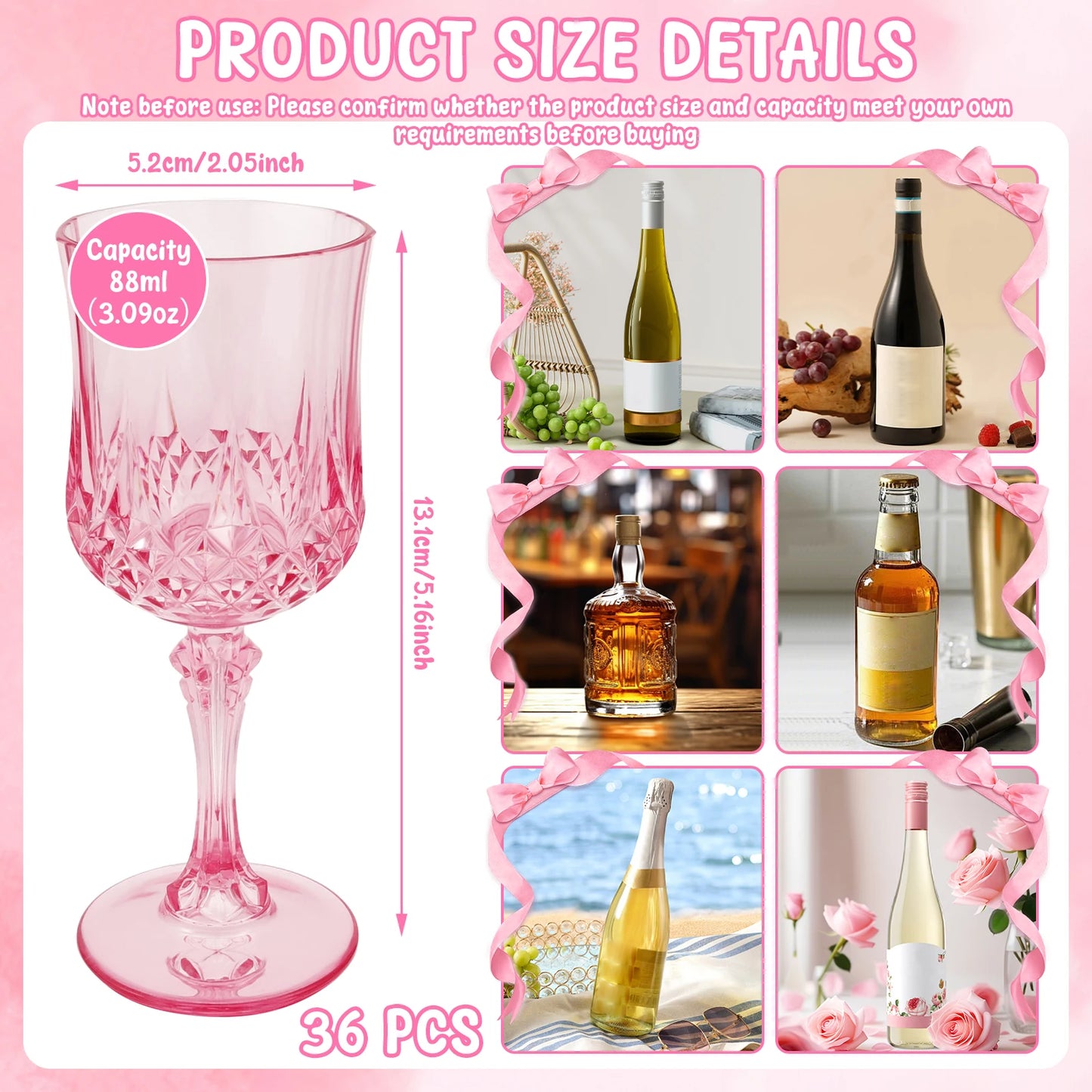 12/24/36Pcs Plastic Champagne Flutes Reusable Wine Glasses Elegant Pink Champagne Flutes for Wedding Party Wine Bar Easy Clean