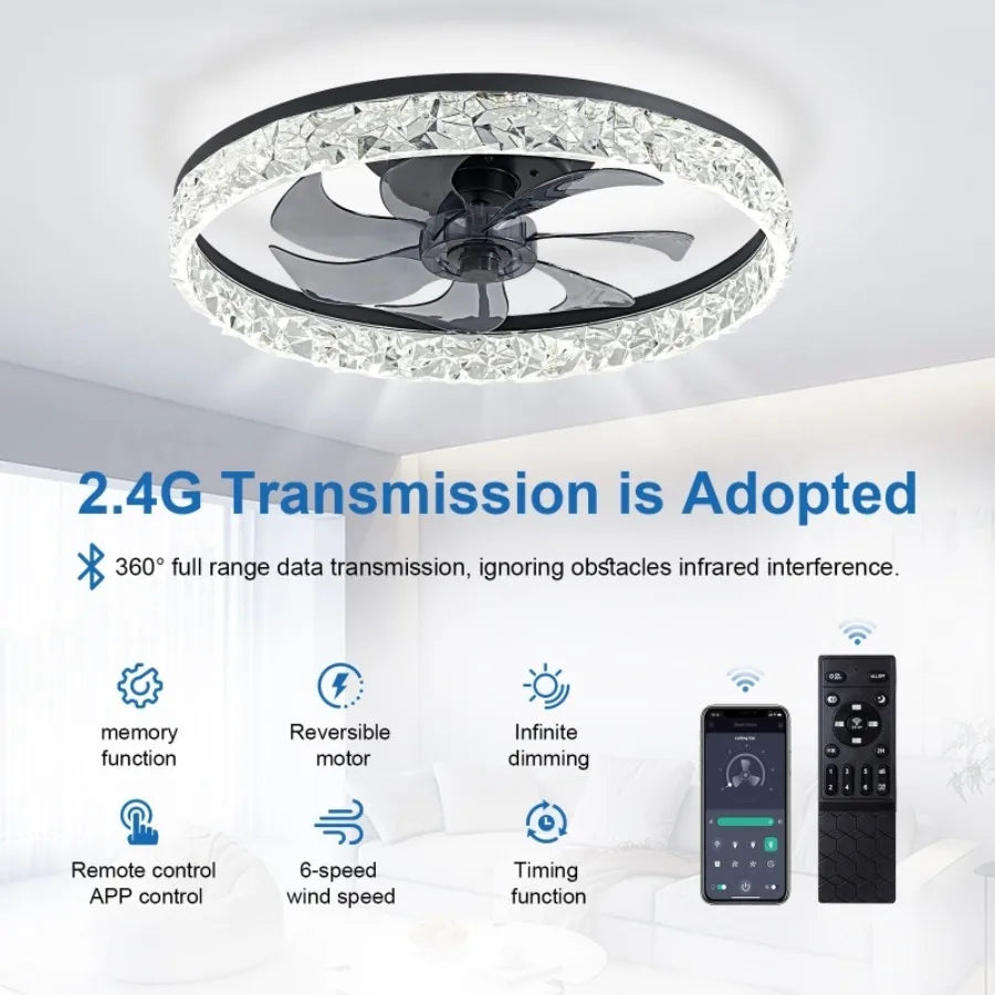 Modern Ceiling Fan With Light Remote Control Dimmable 6 Speeds DC Motor Low Noise LED Ceiling Fans Lamp For Living Room Bedroom
