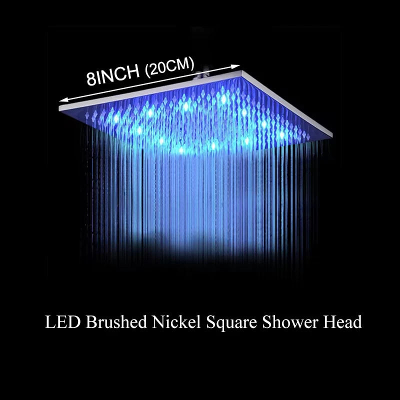 Rainfall Shower Head LED Changing 12/16" Square Brass Shower Head Faucet Bathroom Accessory Top Over-head Shower Sprayer