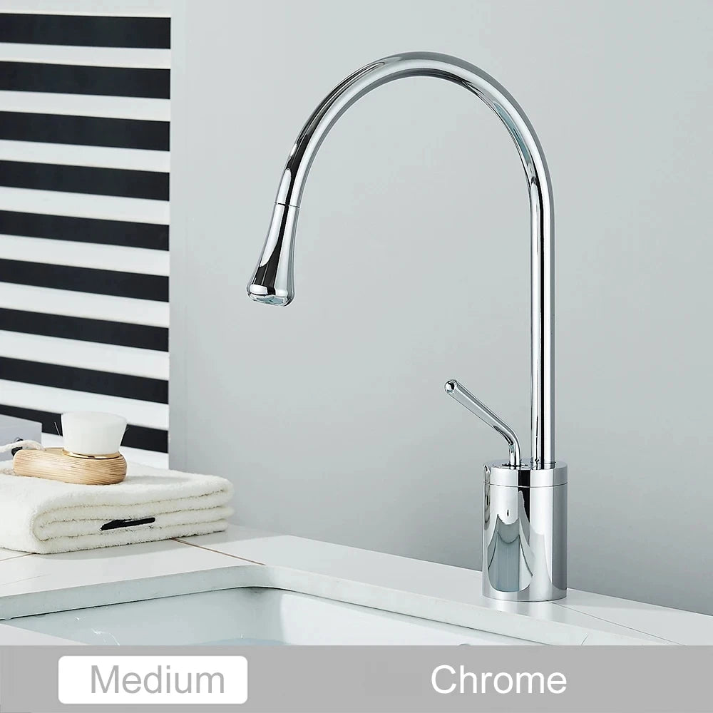 Brushed Golden Brass Art Basin Faucet Bathroom Washbasin Hot Cold Tap 360 Swivel Waterfall Gold Tall Model Mixer Deck Mounted