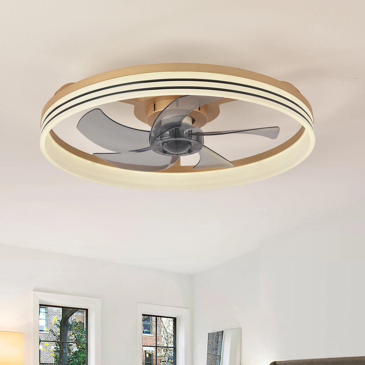 Smart Ceiling Fan with Lights and Remote 6 Speeds Dimmable LED Fan Lamp Flush Mount Ceiling Fan for Bedroom Living Room Kitchen