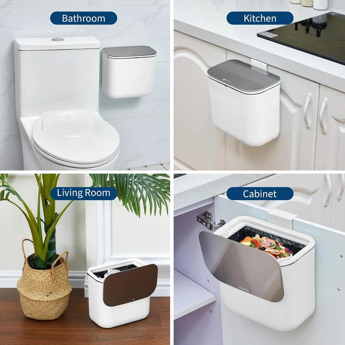 Tacleekii 7L 9L Kitchen Compost Bin for Counter Top or Under Sink Hanging Small Trash Can with Lid for Cupboard Bathroom Bedroom Office Camping
