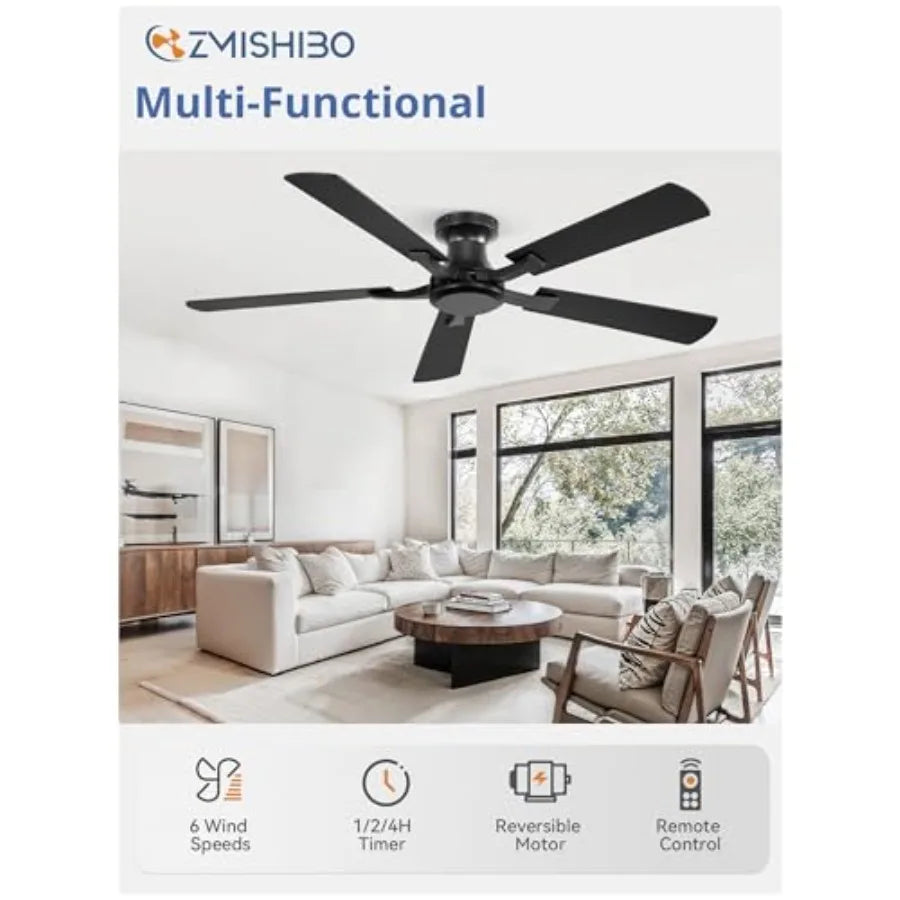 Ceiling Fan No Light, Flush Mount Low Profile, Modern Ceiling Fan Without Light, Remote Control and Quiet DC Motor, for doorand