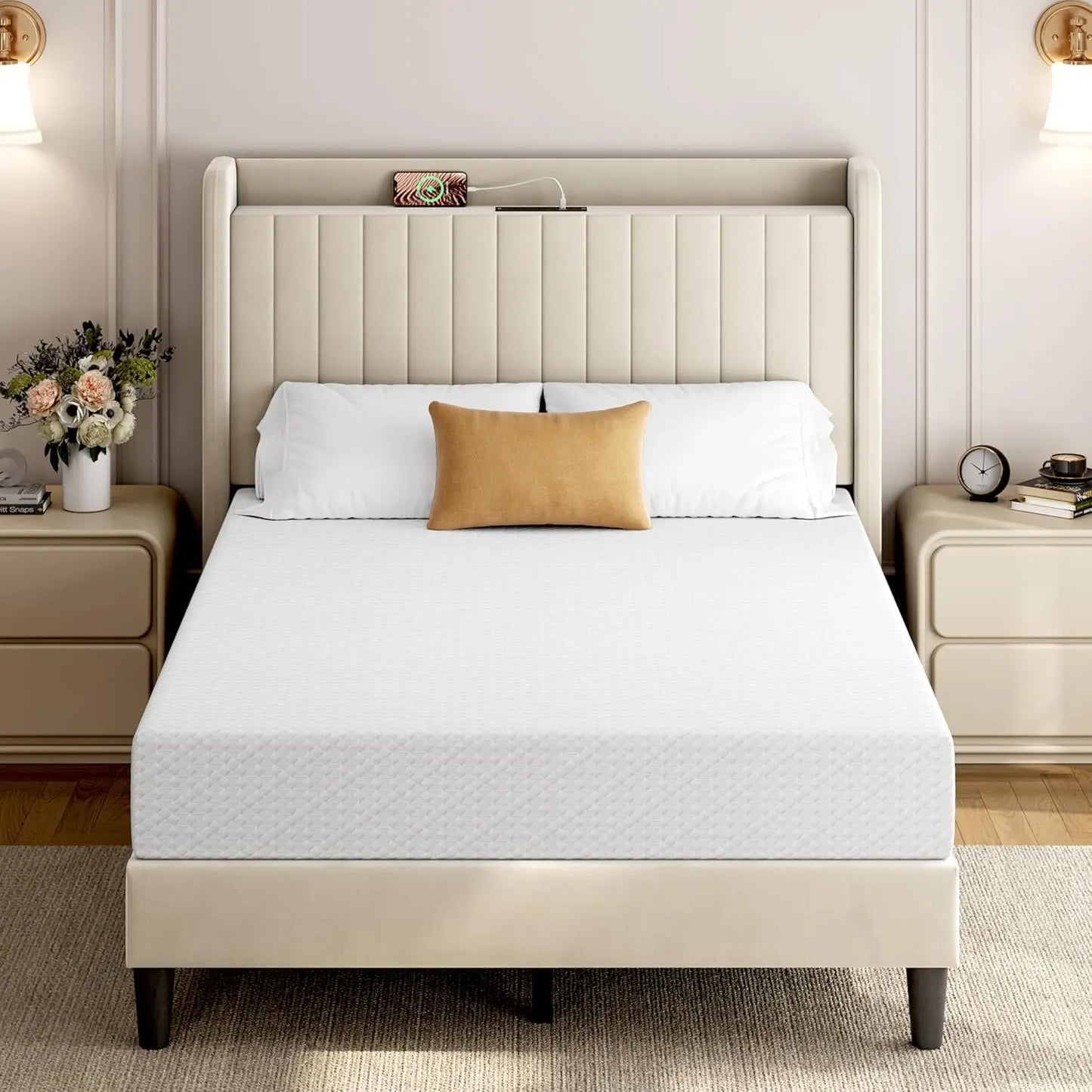8 Inch Twin Mattress 3 Foam Layer Cooling Gel Memory Foam Mattresses Green Tea for Fresher Sleep Medium Firm CertiPUR-US Certifi
