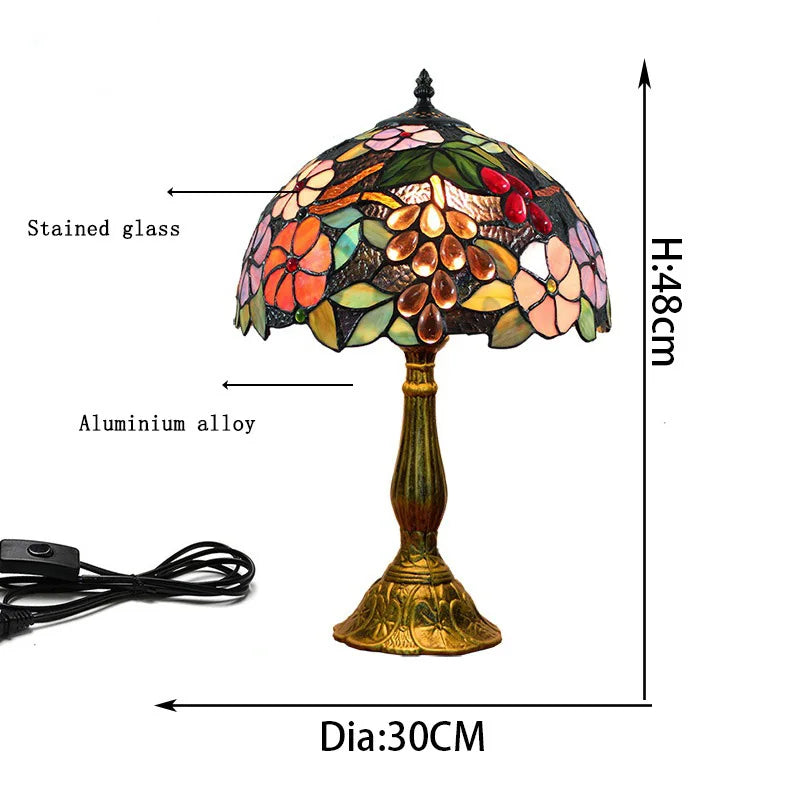 European Creative Tiffany style Stained Glass Living Room Dining Room Bedroom Bedside Bar Pastoral Grape Retro Table Lamp