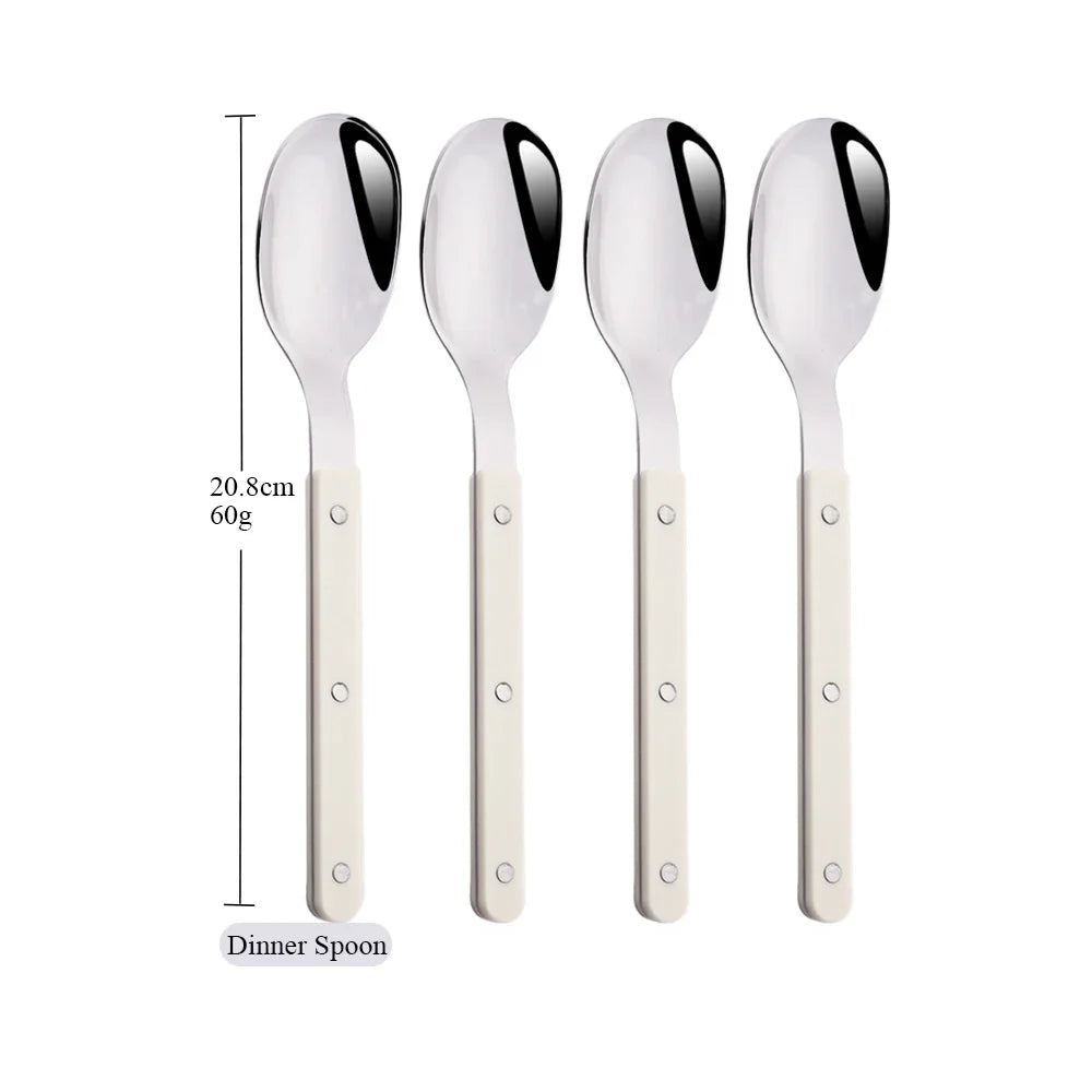 Beige Silver 4/16Pcs Dinnerware Acrylic Handle Knife Fork Spoon Set Stainless Steels Cutlery Set Western Dinner Kitchen Flatware