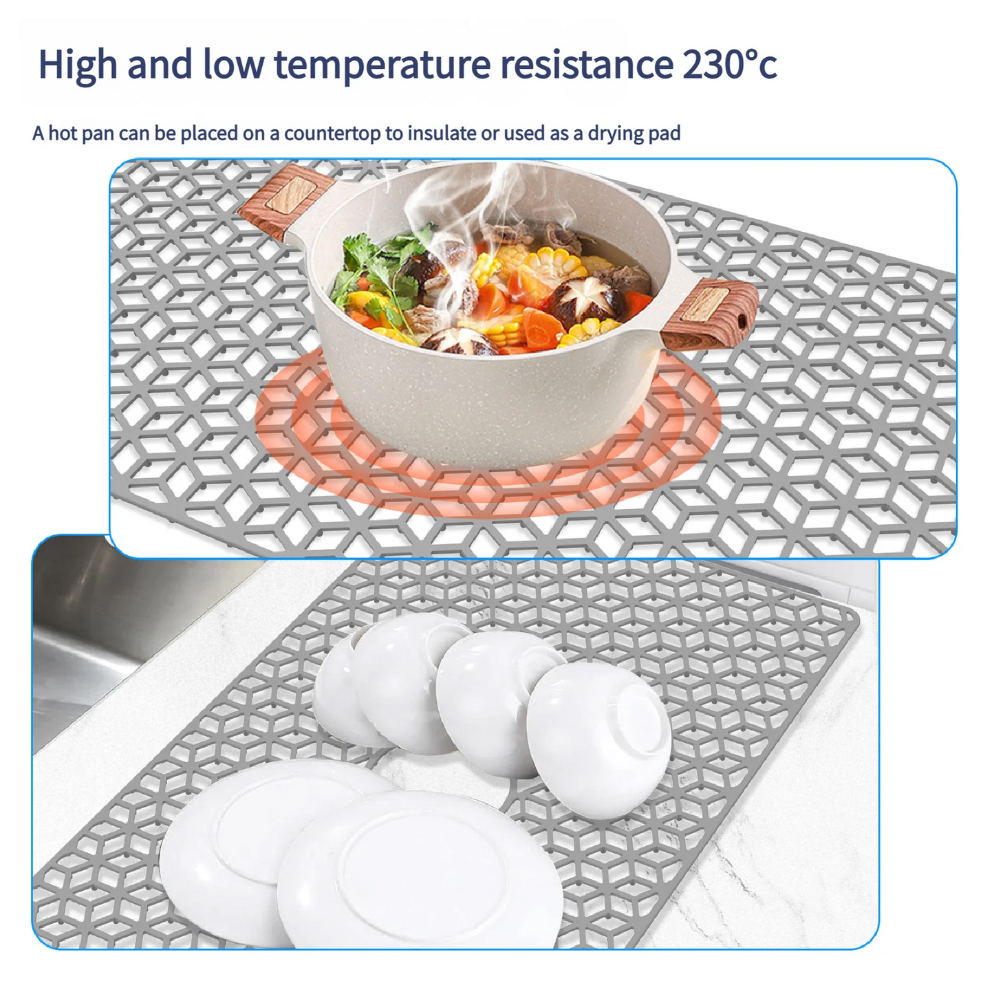 78CM Silicone Sink Bottom Scratch-resistant Protective Pad, Hollowed-out Draining pad, Thickened Anti Slip Tableware Drying Mats