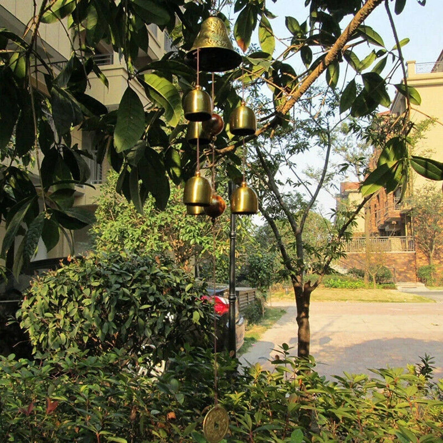 6 Copper Bells Wind Chimes - Outdoor Metal Hanging Ornament, Yard & Garden Decor