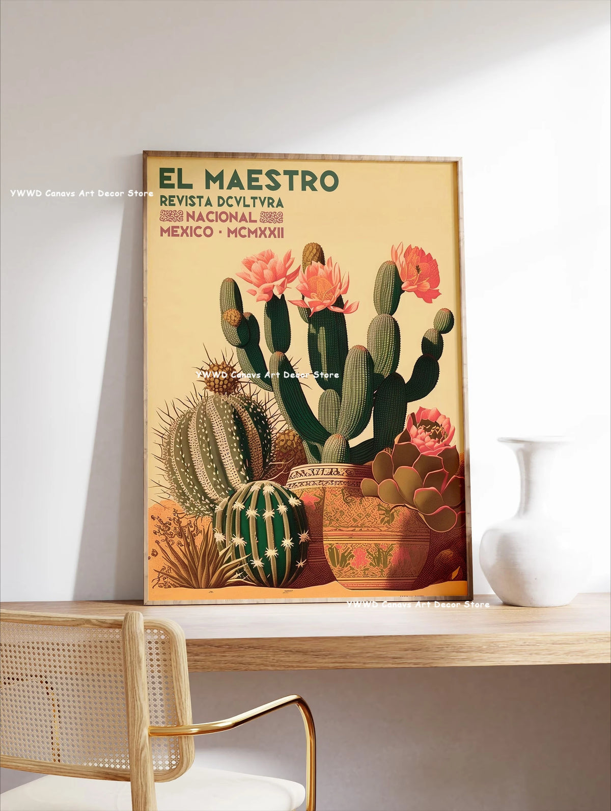 Bohemian Cactus Desert Canvas Poster Mexico Smallest Architectural Artwork Western Plant Wall Art Print for Modern Home Decor