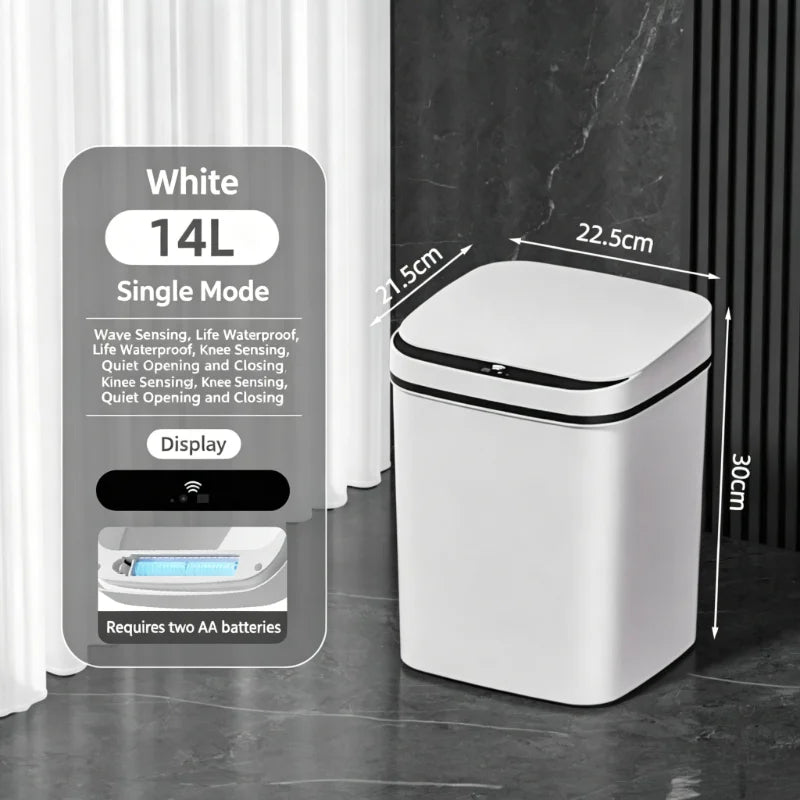 14L Bathroom Automatic Trash Cans Touchless Motion Sensor Slim with Lid for Bathroom Bedroom Living Room Office White