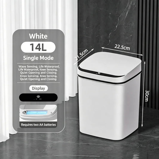 14L Bathroom Automatic Trash Cans Touchless Motion Sensor Slim with Lid for Bathroom Bedroom Living Room Office White