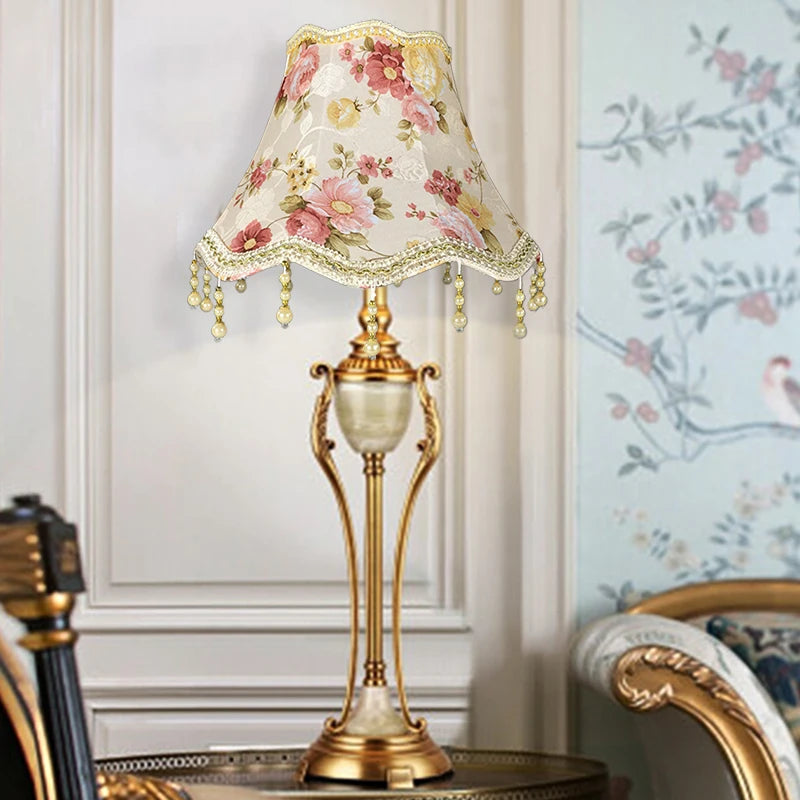 Retro Fringe Beads Lamp Cover E27 Cloth Pearl Tassel Table Lamp Shade Bedroom Wall European Style