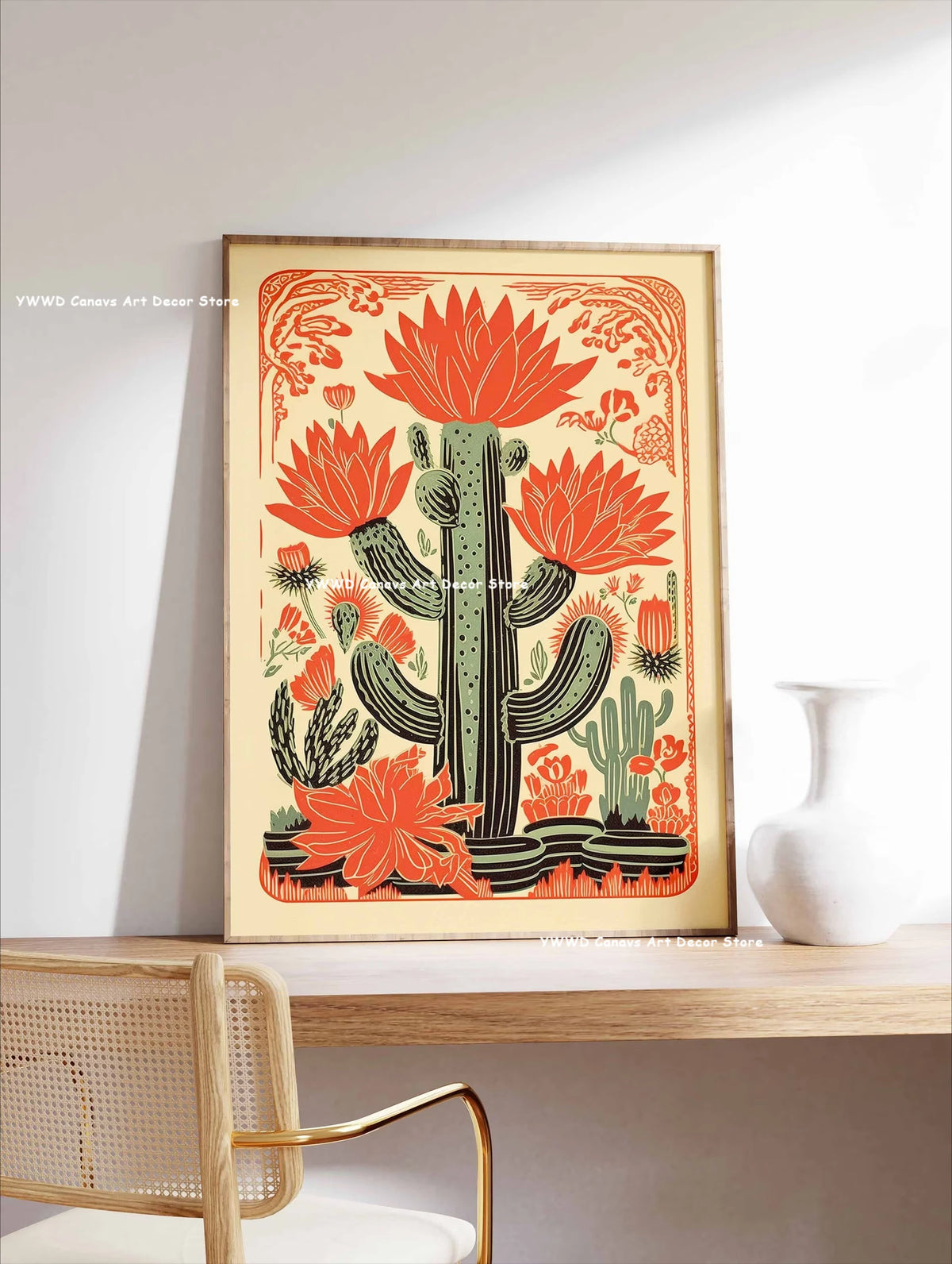 Bohemian Cactus Desert Canvas Poster Mexico Smallest Architectural Artwork Western Plant Wall Art Print for Modern Home Decor