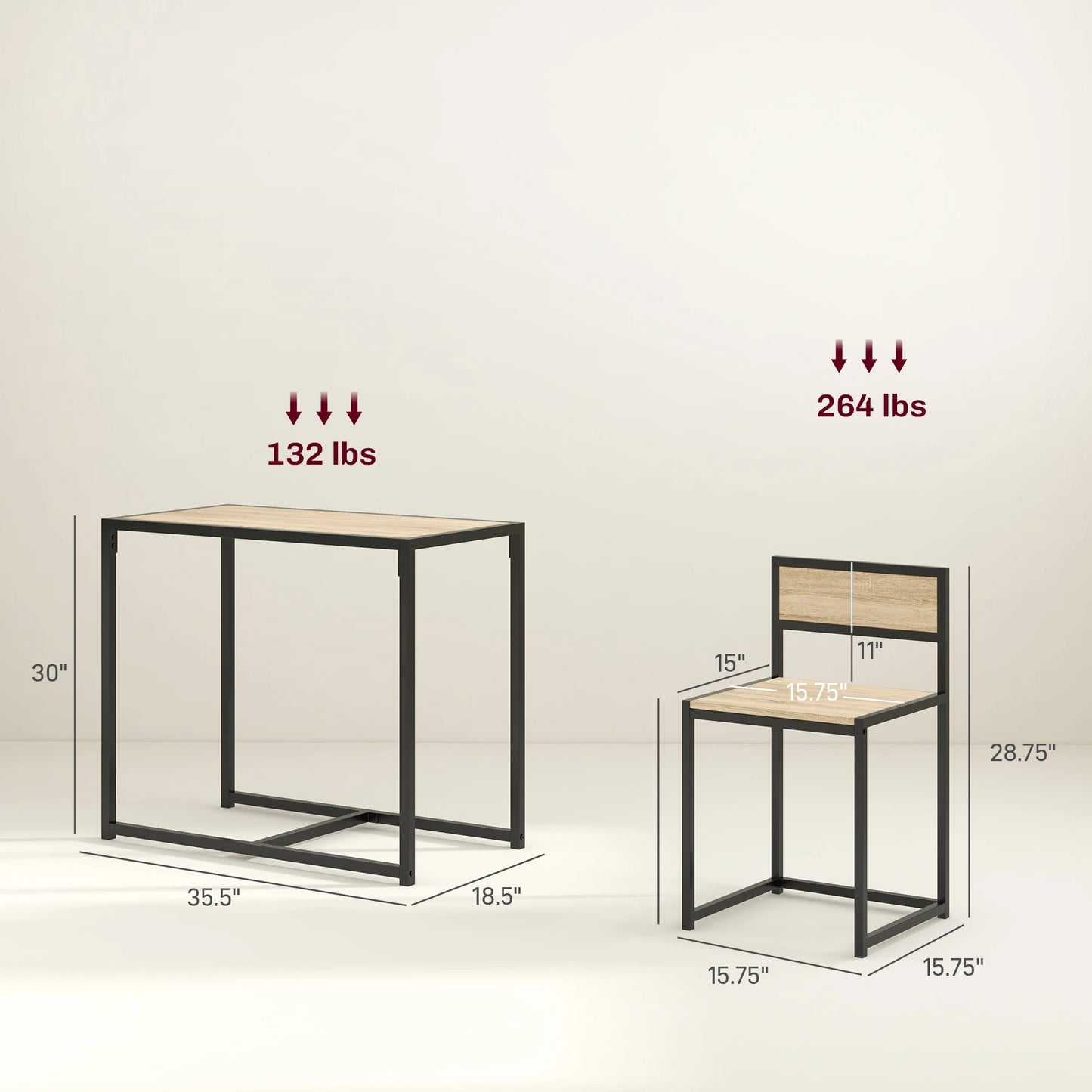 Homcom Small Dining Table Set for 2, Kitchen Table and Chairs Set, Compact Dining Sets for Small Spaces, Oak