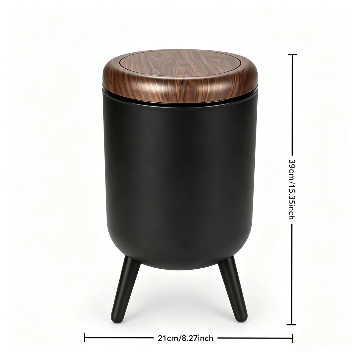 Tall Press‑Open Lidded Waste Bin with Tripod Stand, Wood‑Grain Lid Decorative Waste Container, Large‑Capacity Floor Trash Can for Home Kitchen Living Room