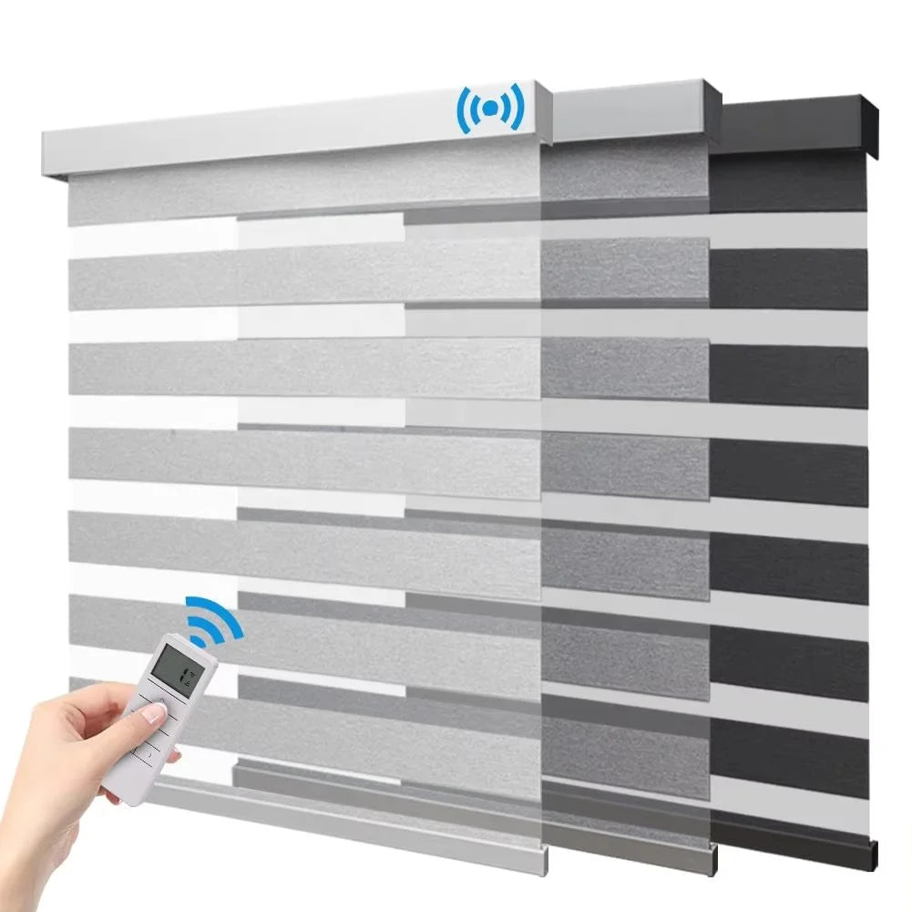 Customized Hot Selling Square Style Automatic Remote Voice Control Connect Wifi Google Zebra Blinds For Window