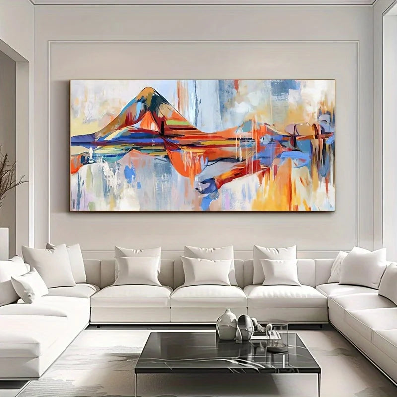 1pc Abstract Mountain Landscape Canvas Print, Frameless Modern Wall Art, Colorful Texture Painting