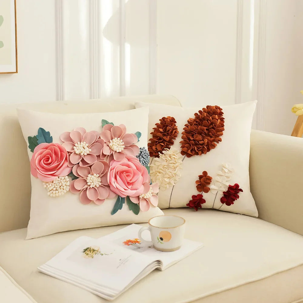 French Style Pillowcase Flower Tree Patchwork Embroidered Cushion Cover Living Room Bedroom Pillow Cover Decorative for Sofa