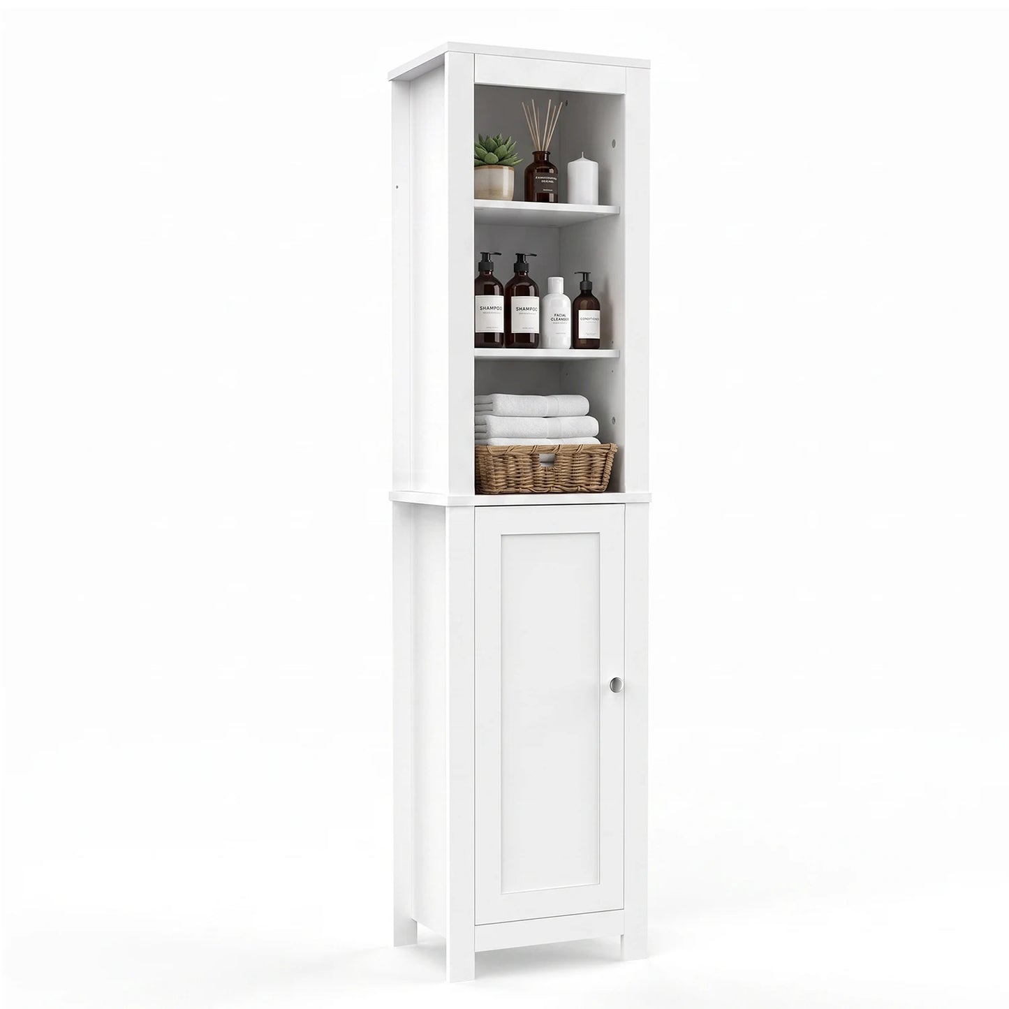 TinyNest Bathroom Storage Cabinet, 66.1 inch Tall Wood Floor Narrow Cabinet with Adjustable Shelves & Doors & Anti-Tip Design, Freestanding Toilet Closet Organizer for Bedroom, Living Room, Entryway, Kitchen