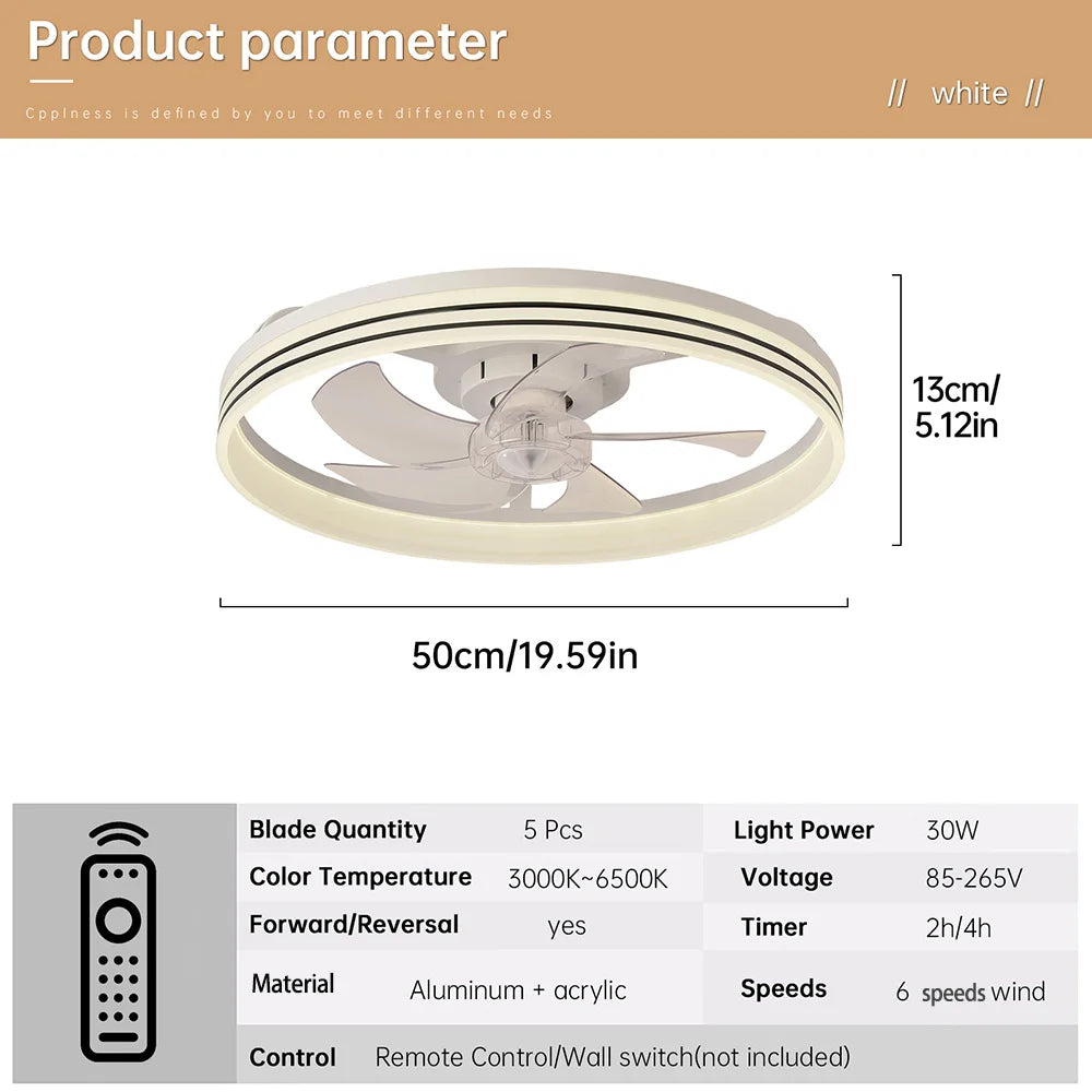 Smart Ceiling Fan with Lights and Remote 6 Speeds Dimmable LED Fan Lamp Flush Mount Ceiling Fan for Bedroom Living Room Kitchen
