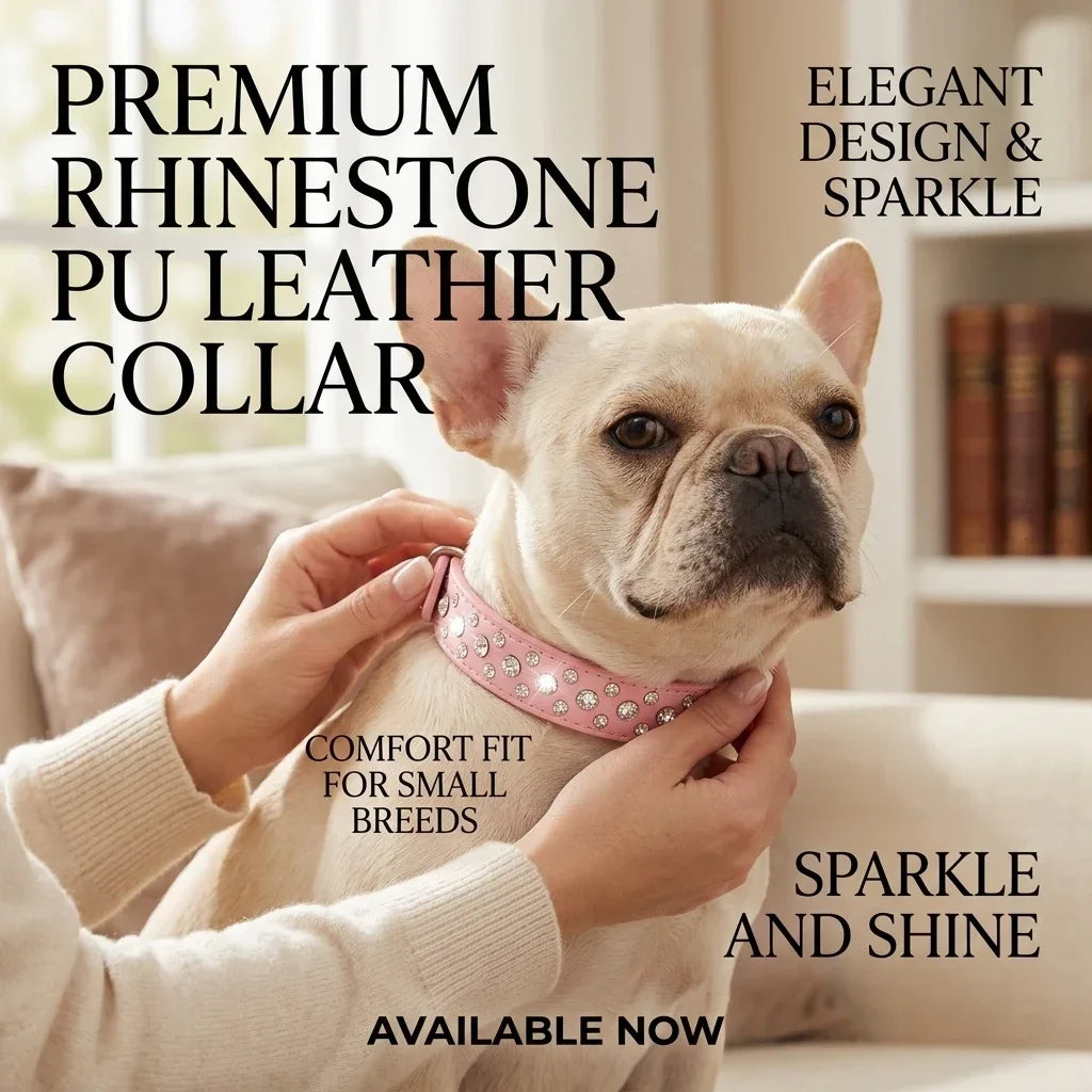 Bling Rhinestone Pet Collar Soft PU Leather Dog Collar Adjustable Neck Strap Pet Supplies for Small Medium Dogs Cats