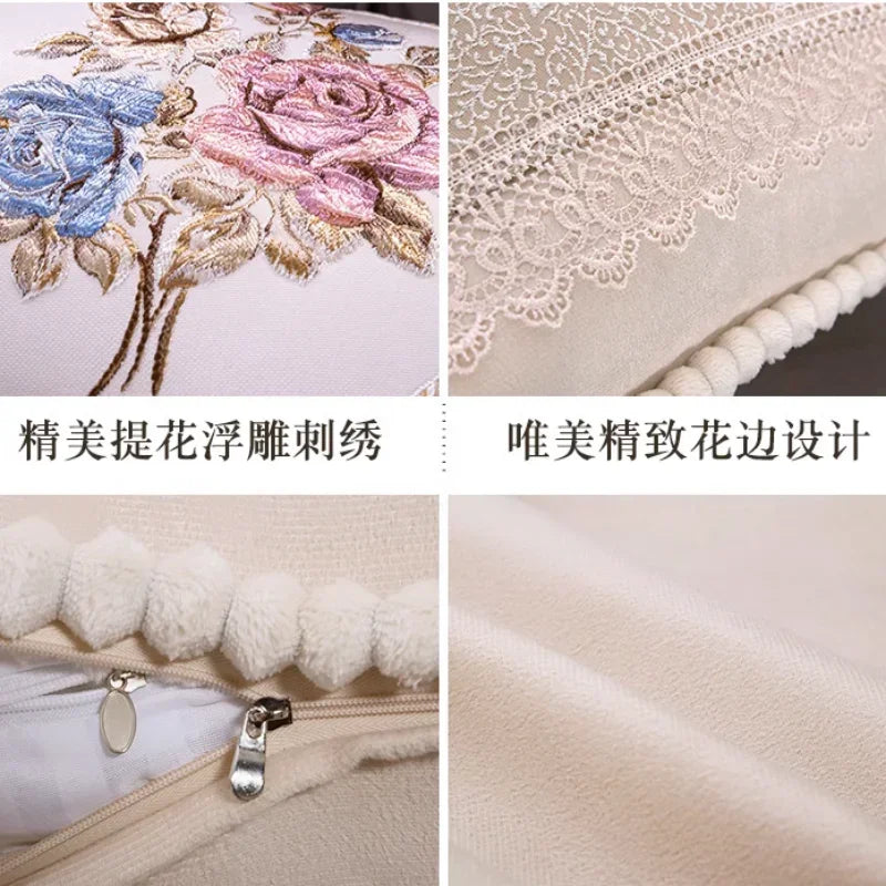 2pcs European Flower Throw Pillow Cover Waist Luxury Sofa Pillowcase Bedhead Backrest Anti Scratch Living Room Cushion Covers
