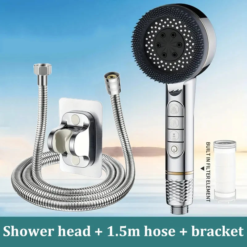 Four-speed Adjustment Shower Booster Shower Head Bathroom Household Water Heater Bath Handheld Shower Head Bracket Set