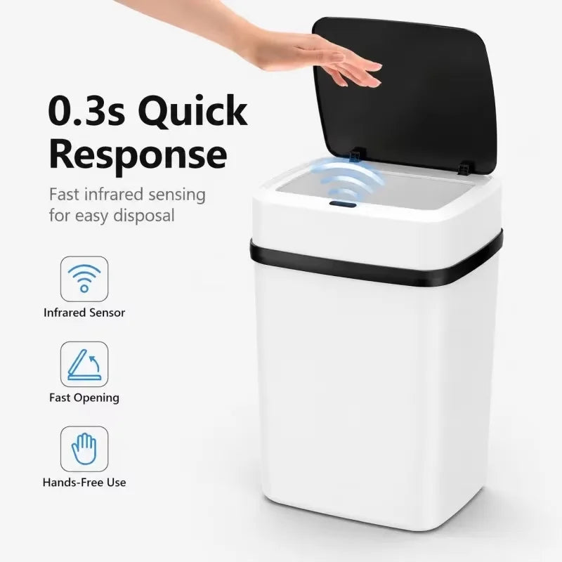 13L Smart Touch-Free Trash Can Automatic Sensor Dustbin Battery Operated Waste Basket for Kitchen Bathroom Home Office Indoor