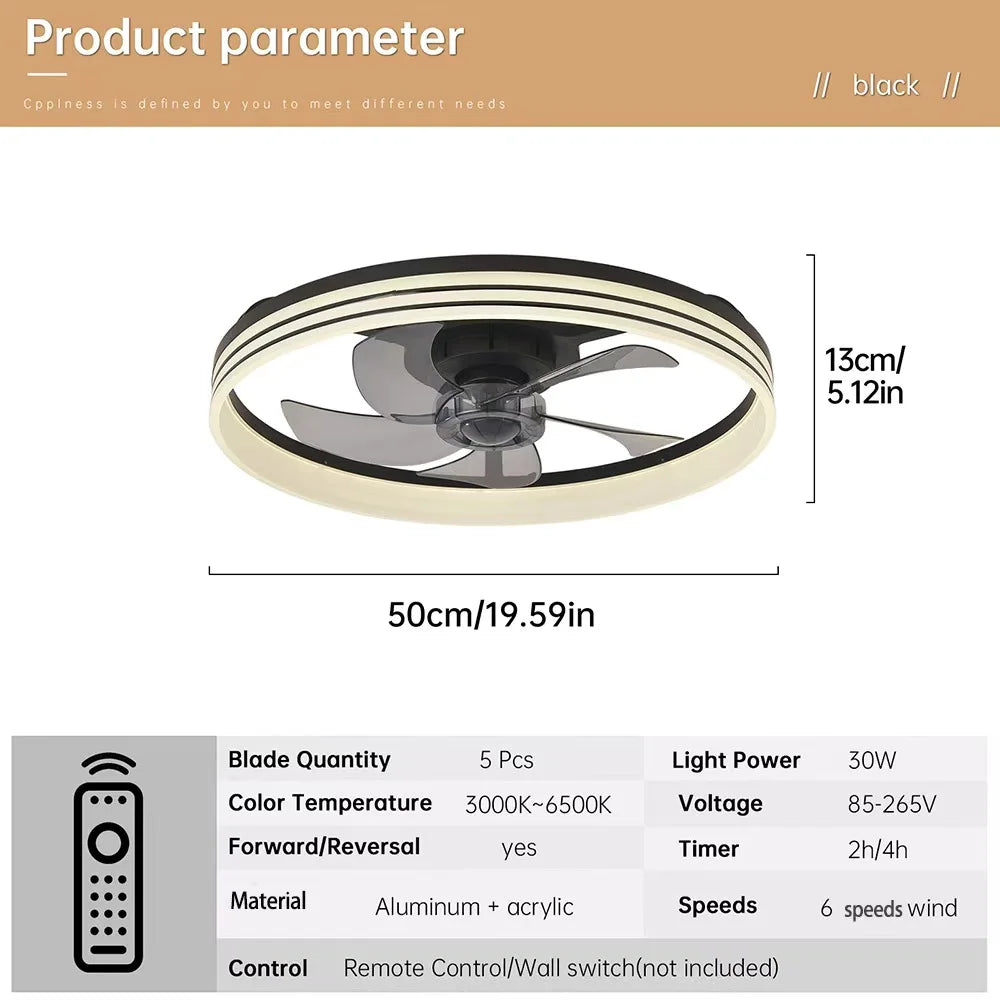 Smart Ceiling Fan with Lights and Remote 6 Speeds Dimmable LED Fan Lamp Flush Mount Ceiling Fan for Bedroom Living Room Kitchen