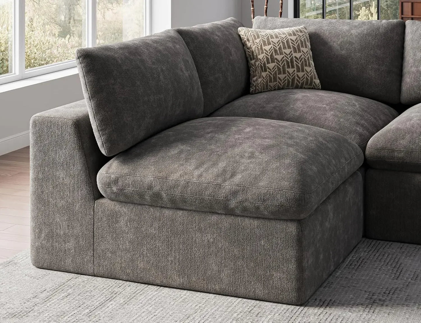 120" Cloud Sectional Couch | Oversize Boneless Couches for Living Room | 4 Seater Modern L-Shape Sofa | Drak Grey, Customized