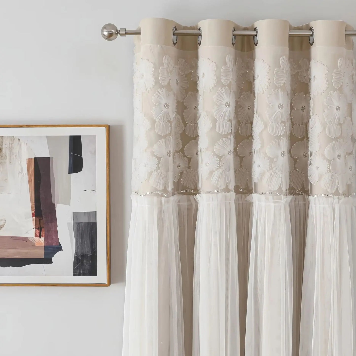 Korean-style Lace Curtain Finished Product Full Blackout Curtain Cloth Living Room Bedroom Solid Color Floating Window Curtain
